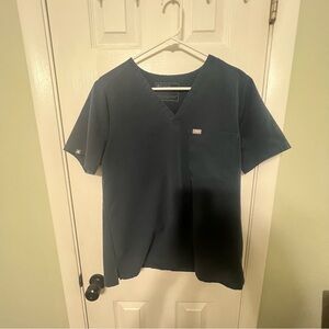 Figs Technical V-Neck Top in Navy Blue